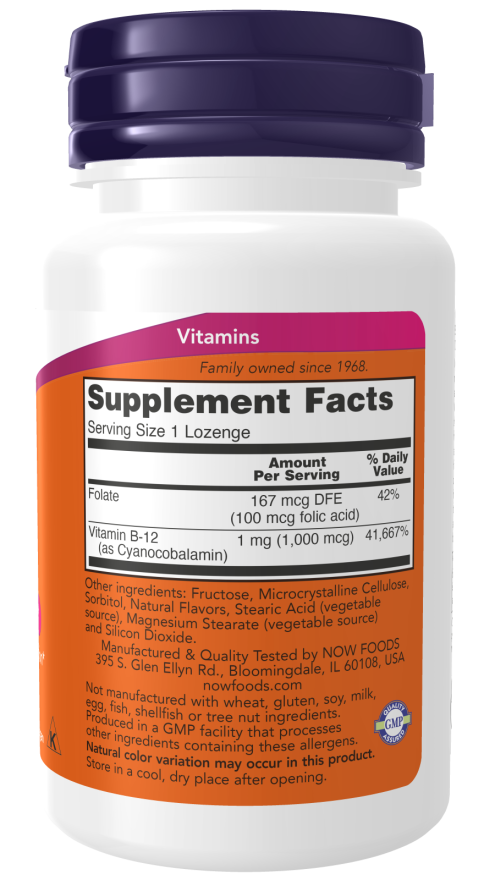 NOW Vitamin B12 1000mcg Chewable Lozenges 100's