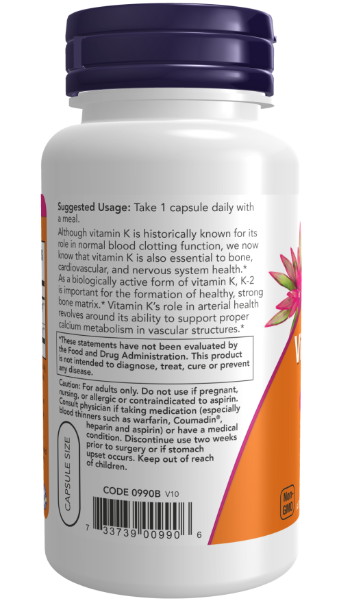 NOW Vitamin K2 100mcg Caps 100's