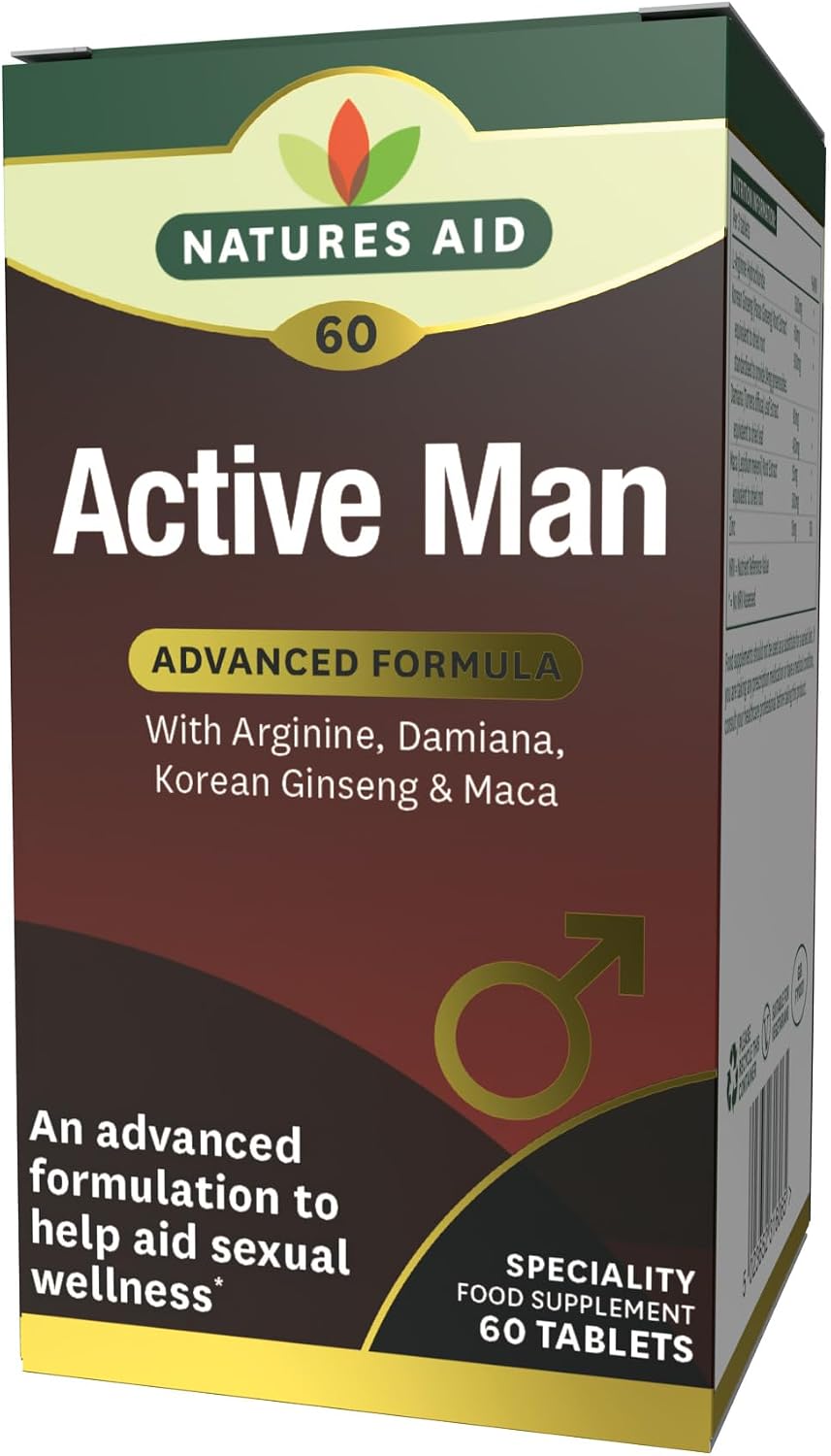 Nature's Aid Active Man w/Arginine, Korean Ginseng & Maca (Vegan)-60's