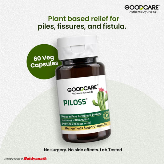 Goodcare Piloss 60 Capsules | Ayurvedic Relief for Piles | With Arshoghani Bati | Helps Ease Pain & Inflammation | Supports Natural Bowel Regularity