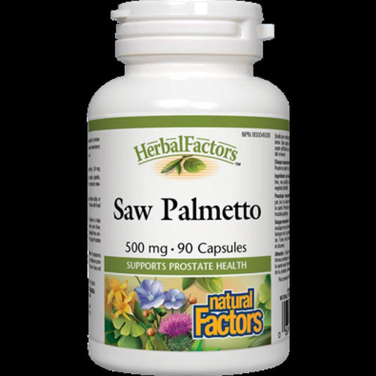 Natural Factors HerbalFactors Saw Palmetto 500mg 90 Caps | 2:1 Extract = 1000 mg, Help Promote Prostate Health