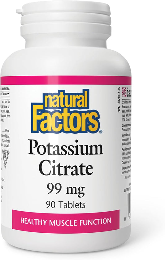 Natural Factors - Potassium Citrate 99mg, Supports Healthy Muscles, Nerves & Heart, 90 Tablets