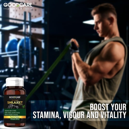 Goodcare Pure Himalayan Shilajit/Shilajeet 60 Capsules | Natural Ayurvedic Performance Booster | Enhances Stamina, Strength, Energy & Immunity