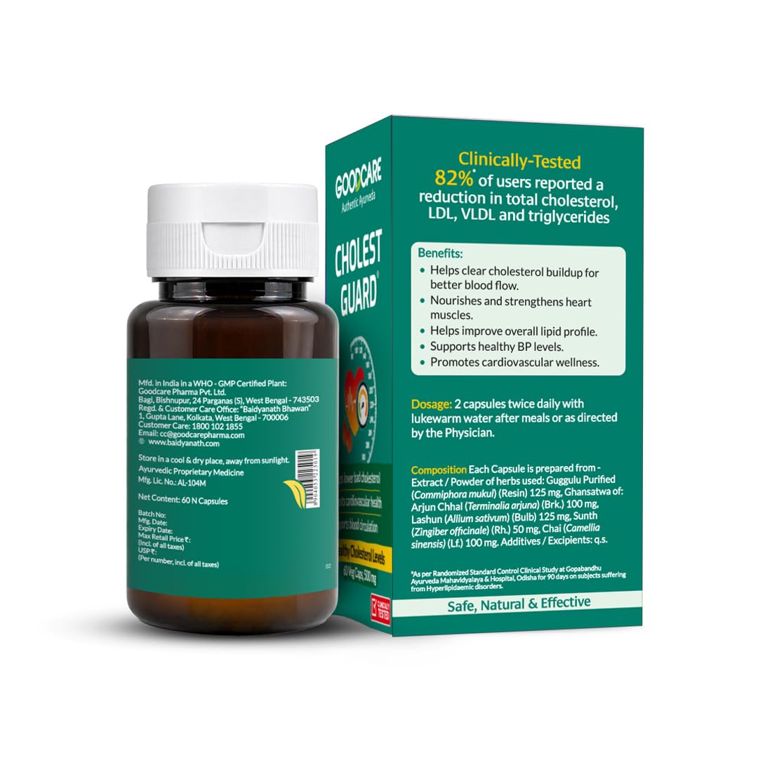 Goodcare Cholest Guard 60 Capsules | Ayurvedic Capsules for Cholesterol Control | Boosts Heart Health | Supports Healthy Lipid Levels