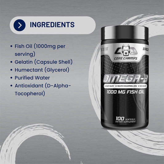 Core Champs Omega-3 100 mg Fish Oil 100 Softgels - Enhance Your Health with Premium Dietary Supplement Derived from Oily Fish