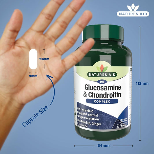 Natures Aid Glucosamine & Chondroitin Complex - Rosehip Ginger Turmeric Vitamin C Supplement - Joint Support Mobility, Flexibility & Cartilage Health - Non-GMO, Gluten-Free - 90 Capsules