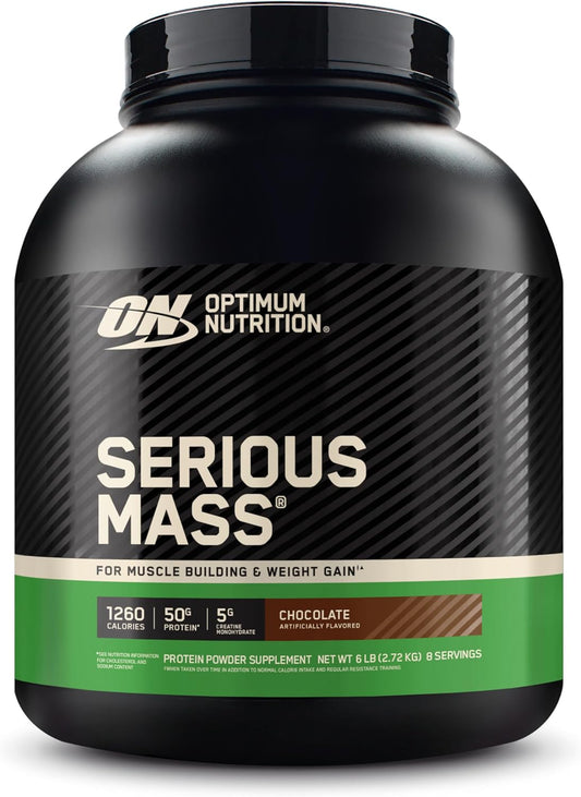 Optimum Nutrition Serious Mass Weight Gainer Protein Powder, Chocolate, 6LB-2.72 KG | Weight Gainer Protein Powder, Mass Gainer with Whey Protein, Creatine, Glutamine, BCAAs, Vitamins & Minerals, Easy Mixing