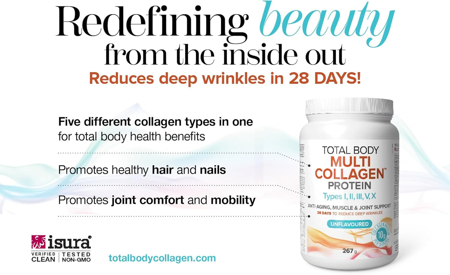 Natural Factors Total Body Multi Collagen Powder 267g, Unflavoured | 10g of Hydrolyzed Collagen per Scoop, 24 Servings, Combines 5 Types of Collagen, Anti-Aging, Muscle & Joint Support