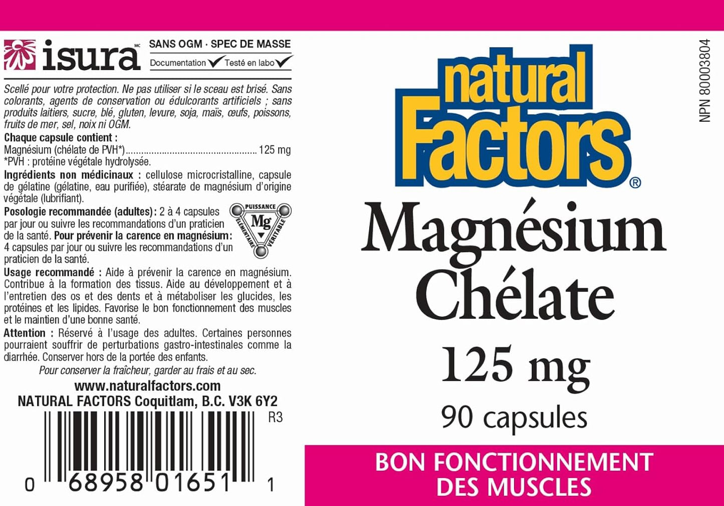 Natural Factors - Magnesium Chelate 125mg, 90 Capsules