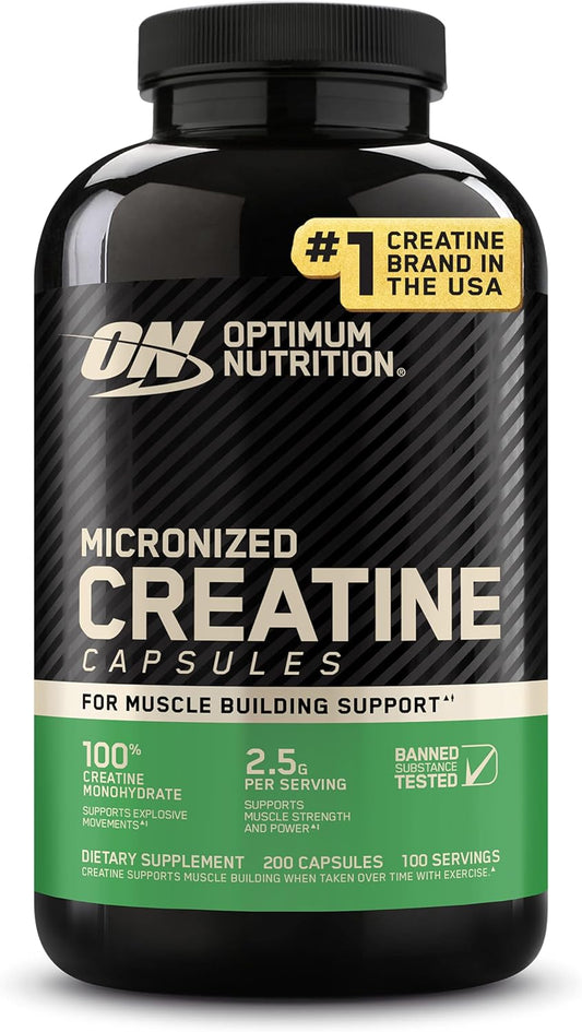 Optimum Nutrition Creatine, Micronized Creatine Monohydrate Capsules, Supports Strength & Recovery ,2.5g per Serving, 100 Servings, , Supports Muscle Building, Strength & Performance