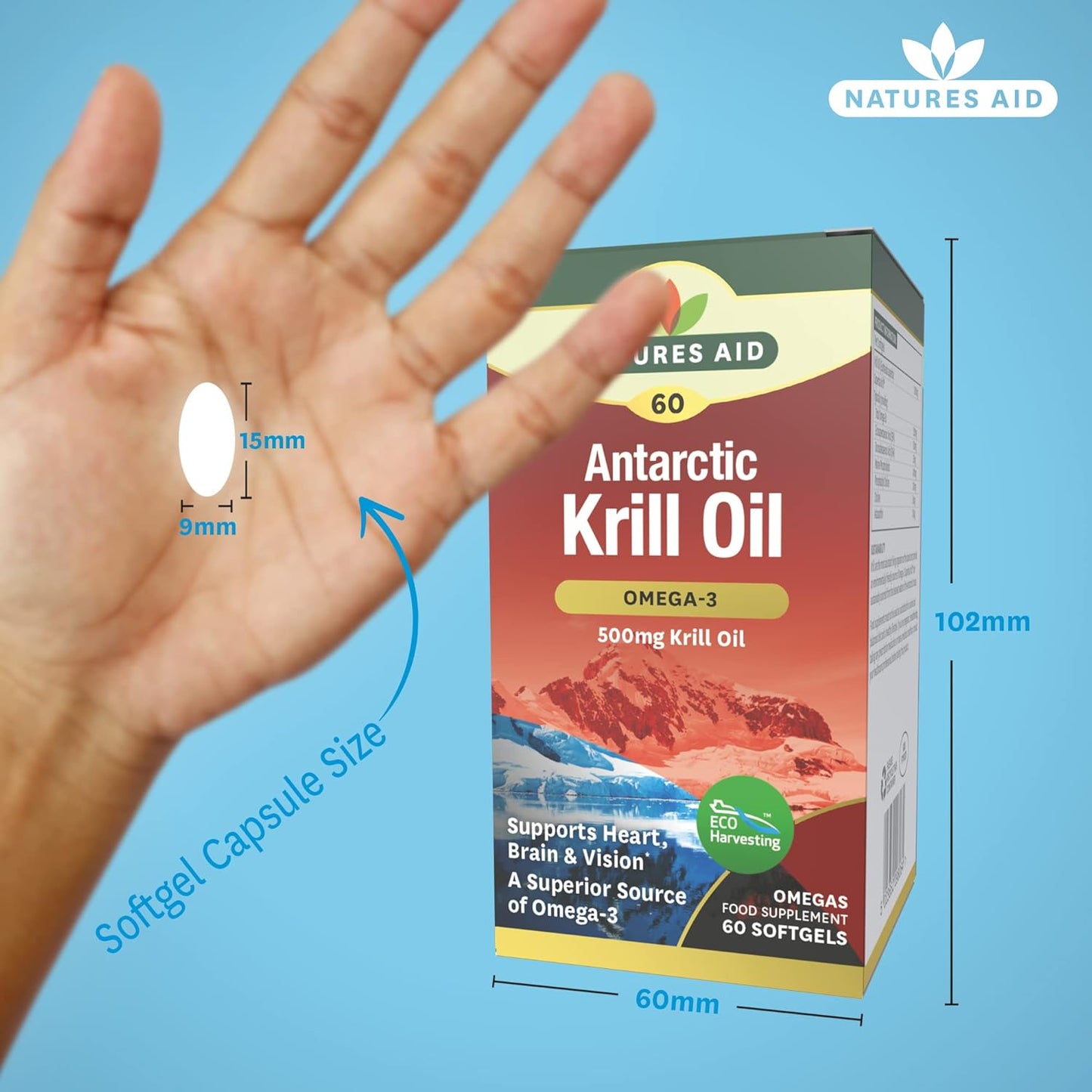 Natures Aid Krill Oil 500mg – 60 Softgels | High Omega-3 EPA & DHA, Supports Heart, Brain & Vision, High Absorption Phospholipids & Astaxanthin