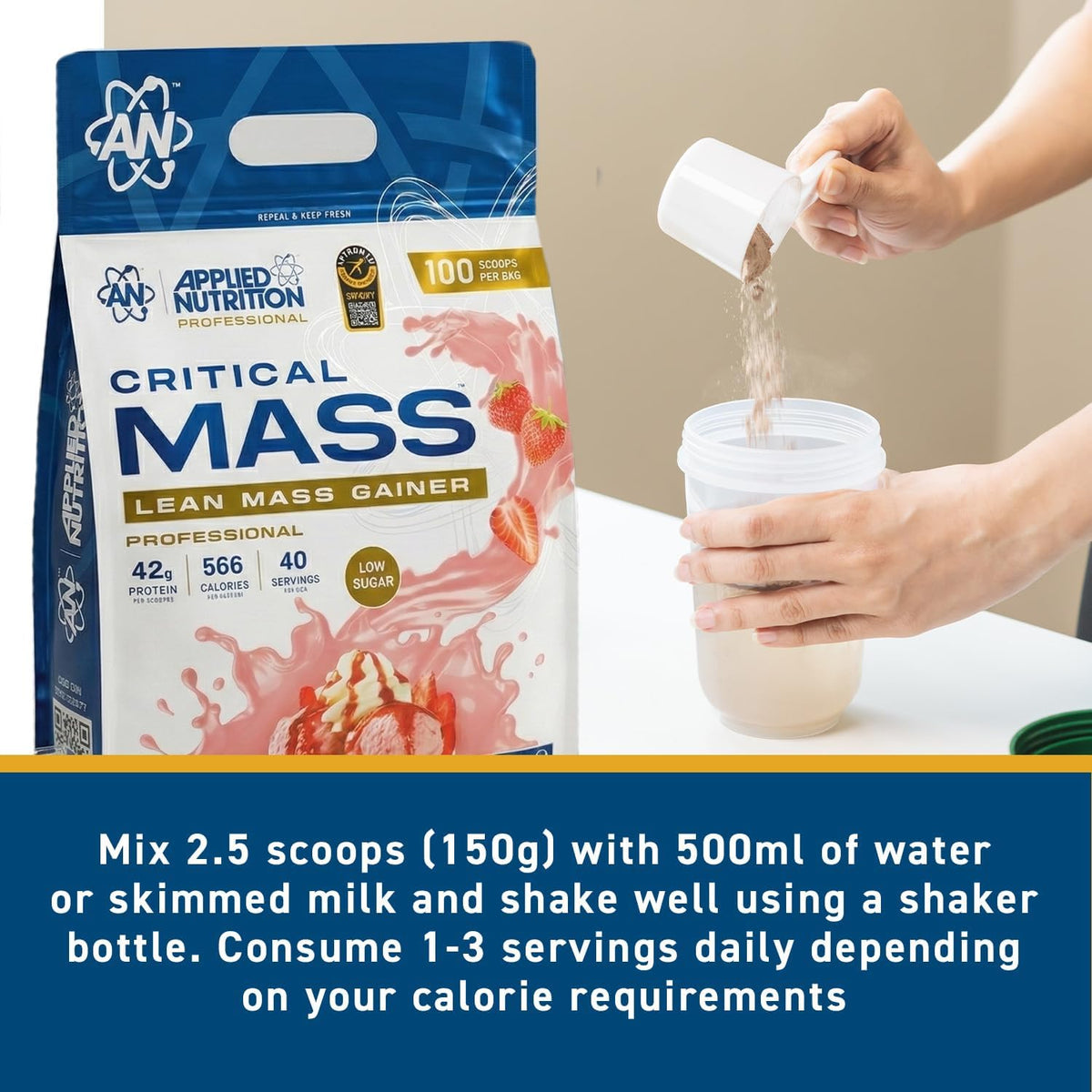 Applied Nutrition Critical Mass Professional - Weight Gain Protein Powder, High Calorie Weight Gainer, Lean Mass (6kg - 40 Servings) (Vanilla)