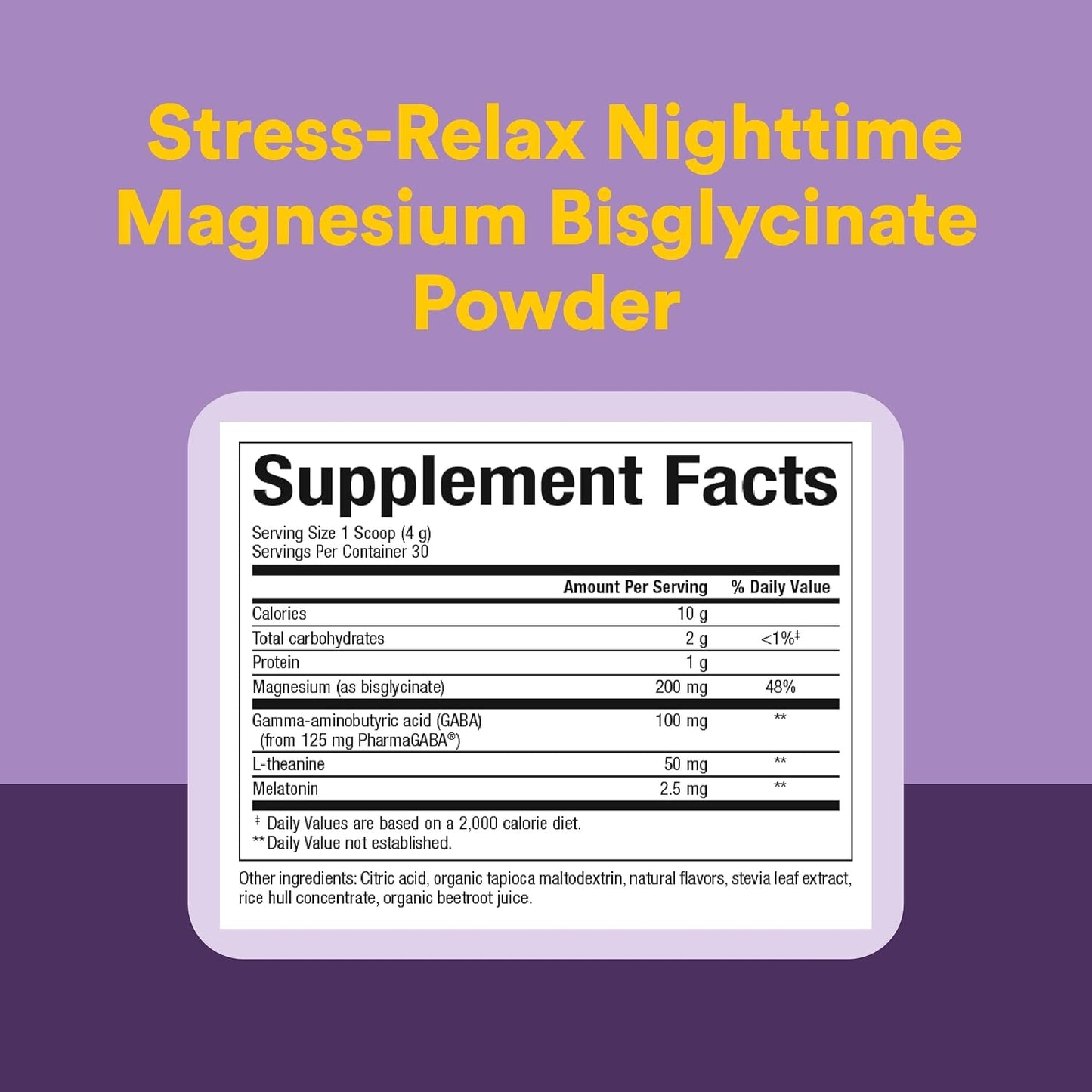 Natural Factors Stress-Relax Nighttime Magnesium Bisglycinate - Supports Sleep & Relaxation* - with Melatonin, L-Theanine & GABA - Tropical Flavor 120G