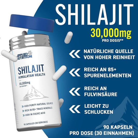 Applied Nutrition Shilajit capsules high dose 30,000 mg 90caps 30servings