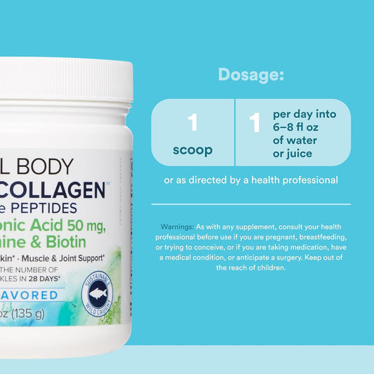 Natural Factors Total Body Marine Collagen, Bioactive Peptides Powder for Healthy Skin, Hair & Joints, Unflavored,135G