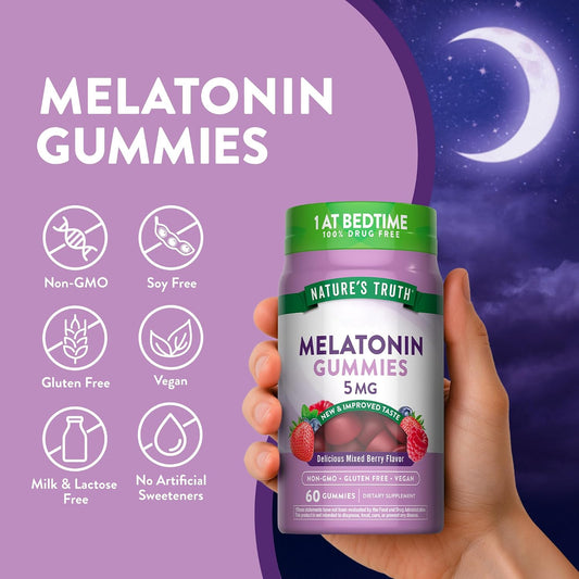 Nature's Truth Melatonin Gummies 5mg | 60 Count | Mixed Berry Flavor | Vegan, Non-GMO & Gluten Free