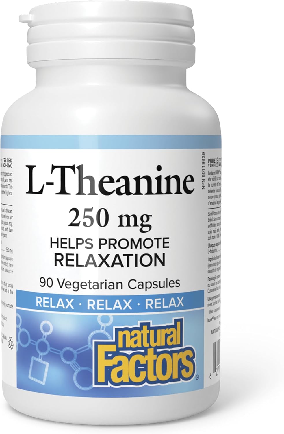 Natural Factors L Theanine 250mg, 90 Vegetarian Capsules | Helps Promote Inner Calm and Relaxation, One-per-Day, Non-Drowsy, Vegan, Gluten Free, Non-GMO