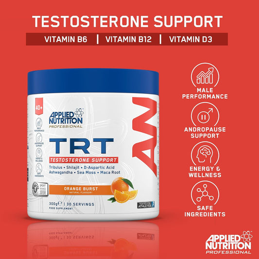 Applied Nutrition TRT TESTOSTERONE for Men Over 40 | Zinc, Magnesium, D-Aspartic Acid, Maca, Ashwagandha & Sea Moss | Informed Sport – Lemon & Lime (300g – 30 Servings)