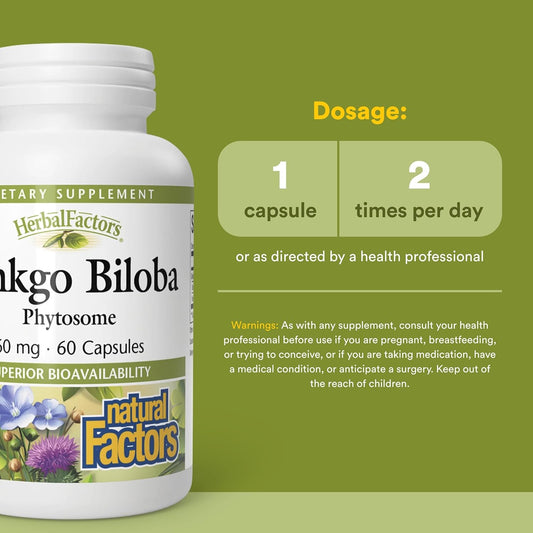 Natural Factors, Ginkgo Biloba Phytosome, Supports Circulation and Brain Health, 60 capsules (60 servings)