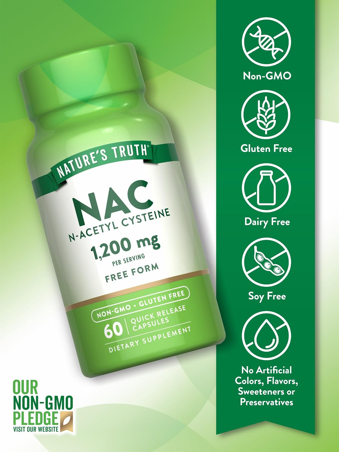 Nature's Truth NAC Supplement | N Acetyl Cysteine | Free Form Amino Acid | 1200 mg | 60 Capsules