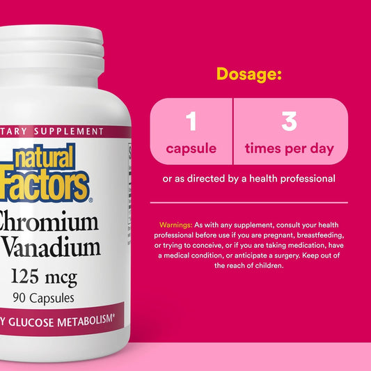 Natural Factors, Chromium & Vanadium 125 mcg, Supports Healthy Metabolism, 90 capsules