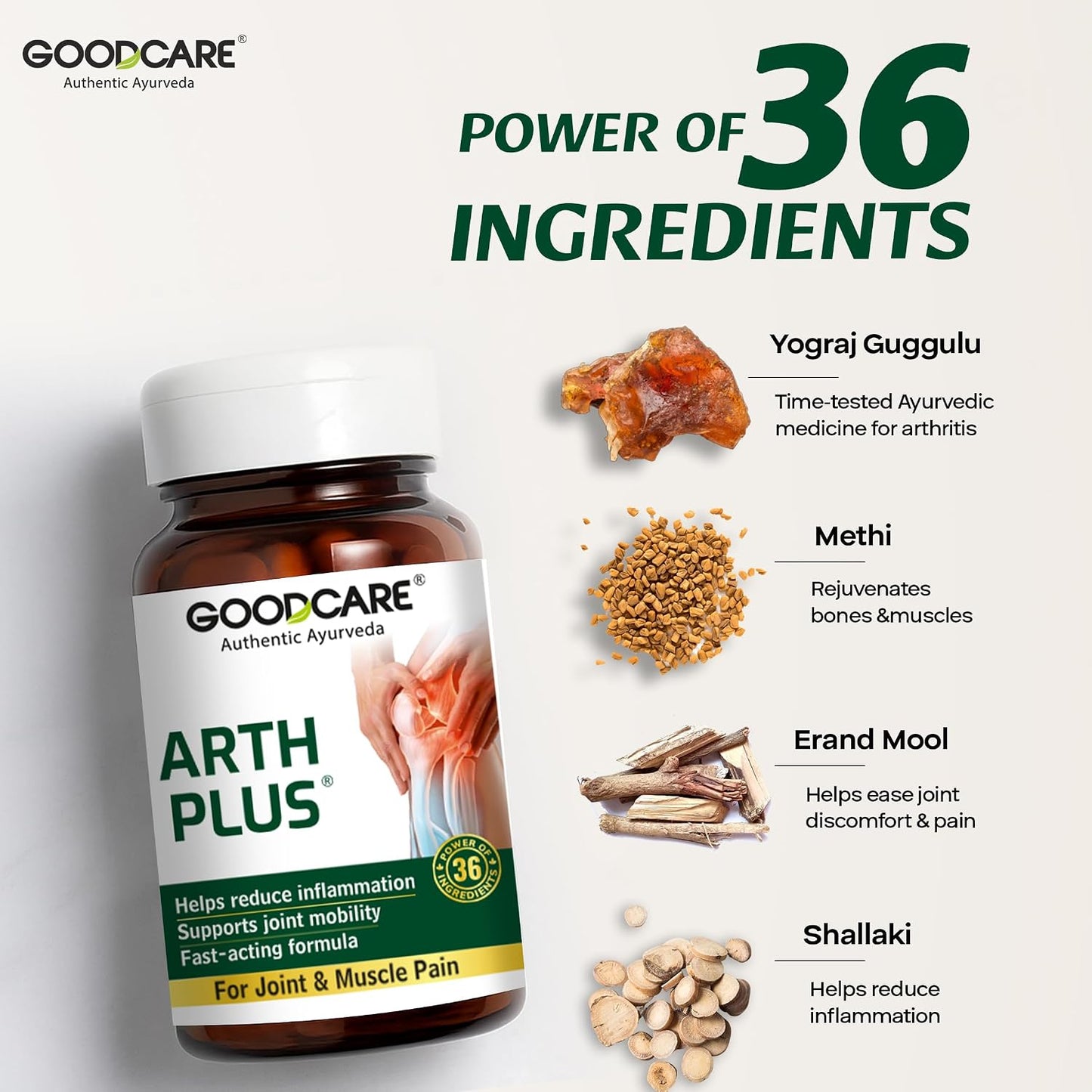 Goodcare Arth Plus 60 Capsules | Ayurvedic Joint Support Supplement | Helps Relieve Joint Pain, Stiffness & Inflammation | Supports Mobility & Flexibility