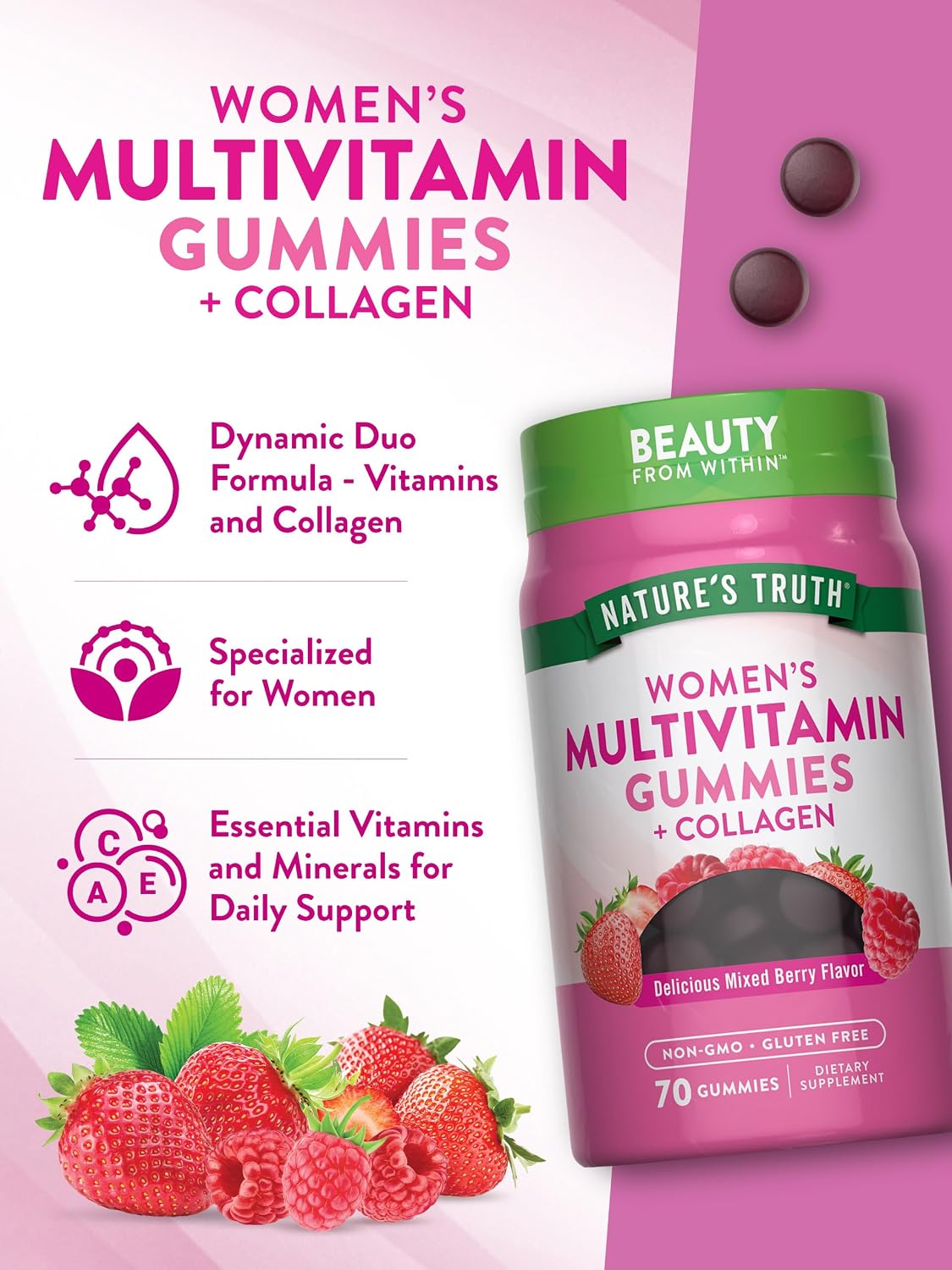 Nature's Truth Womens Multivitamin Gummies | 70 Count | Plus Biotin & Collagen | Berry Flavor |Non-GMO -Gluten Free