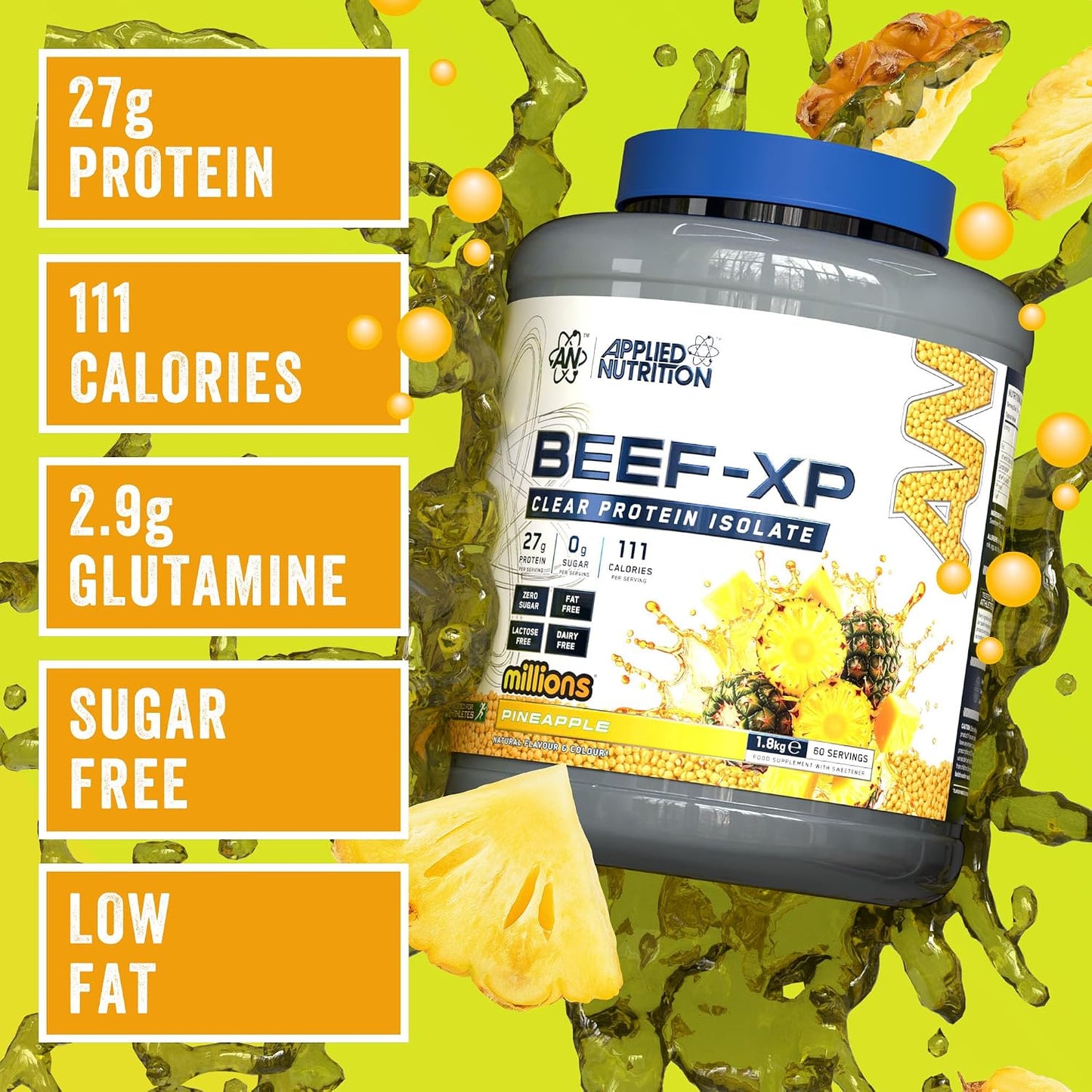 APPLIED NUTRITION BEEF-XP Clear Beef Protein Isolate 1.8kg (60 Servings) MILLIONS PINEAPPLE