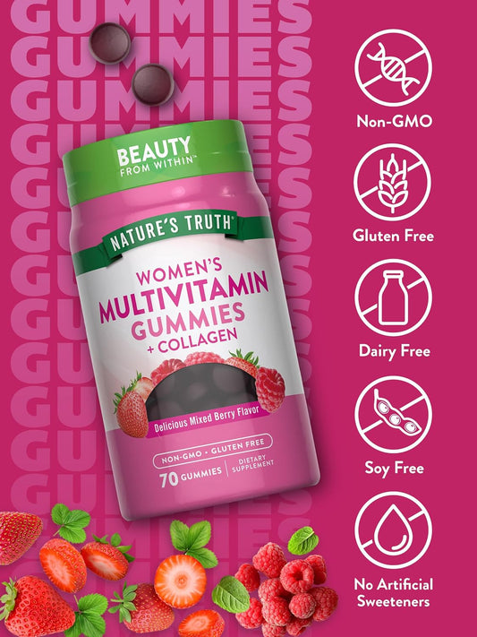 Nature's Truth Womens Multivitamin Gummies | 70 Count | Plus Biotin & Collagen | Berry Flavor |Non-GMO -Gluten Free