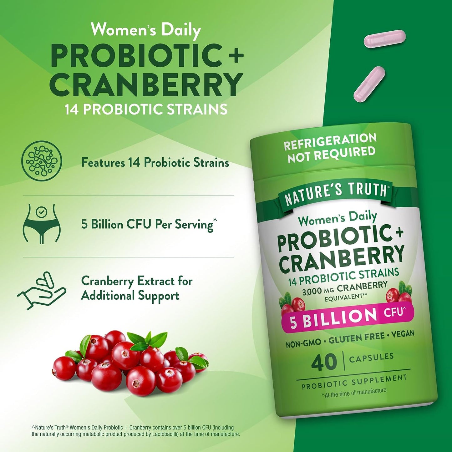 Natures Truth Probiotics for Women | 5 Billion Active Cultures | 40 Capsules | With Cranberry