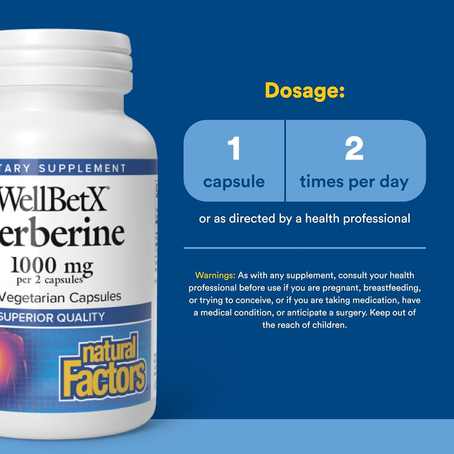 Natural Factors WellBetX Berberine - Daily Supplement Supports Metabolic Health - Gluten-Free & Vegan - 60 Vegetarian Capsules (60 Servings)