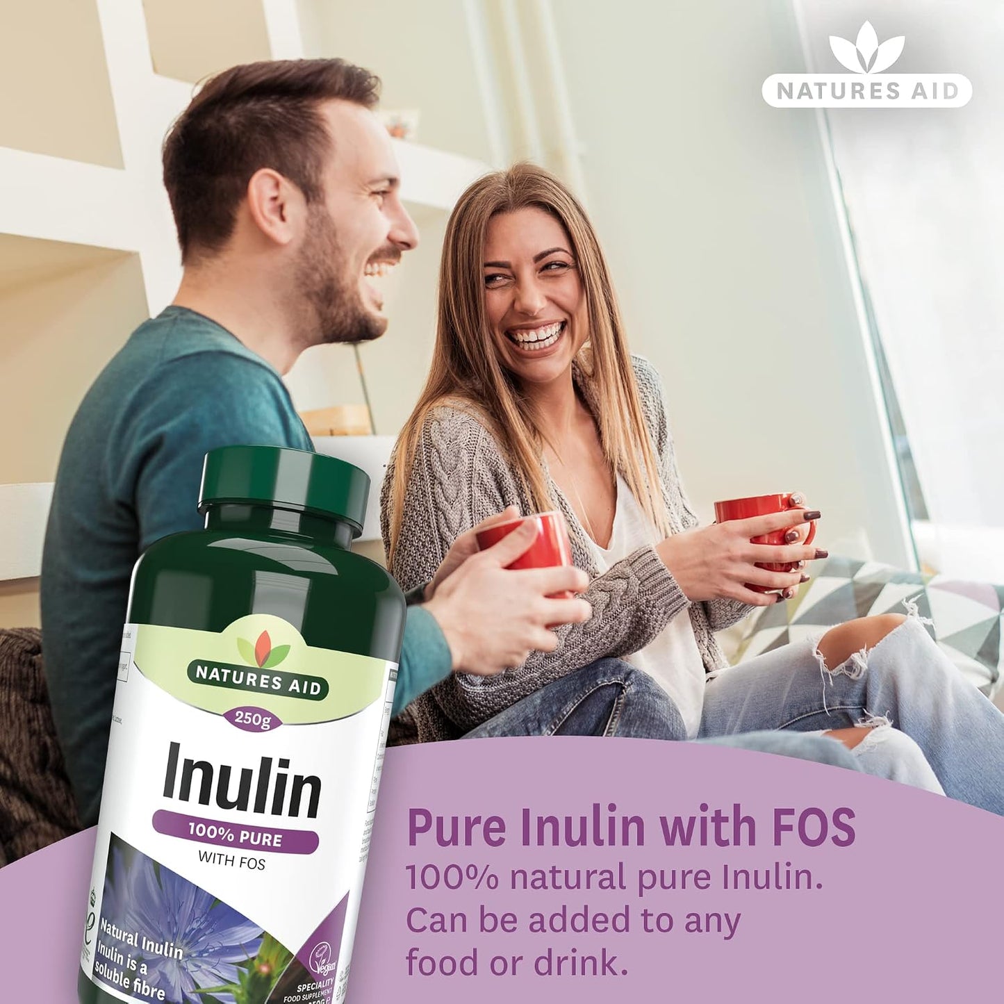 Natures Aid Inulin Powder Supplement 250g | Chicory Root Prebiotic Soluble Fibre with FOS, Supports Gut Health & Digestion, High Fibre, Low Calorie, Vegan