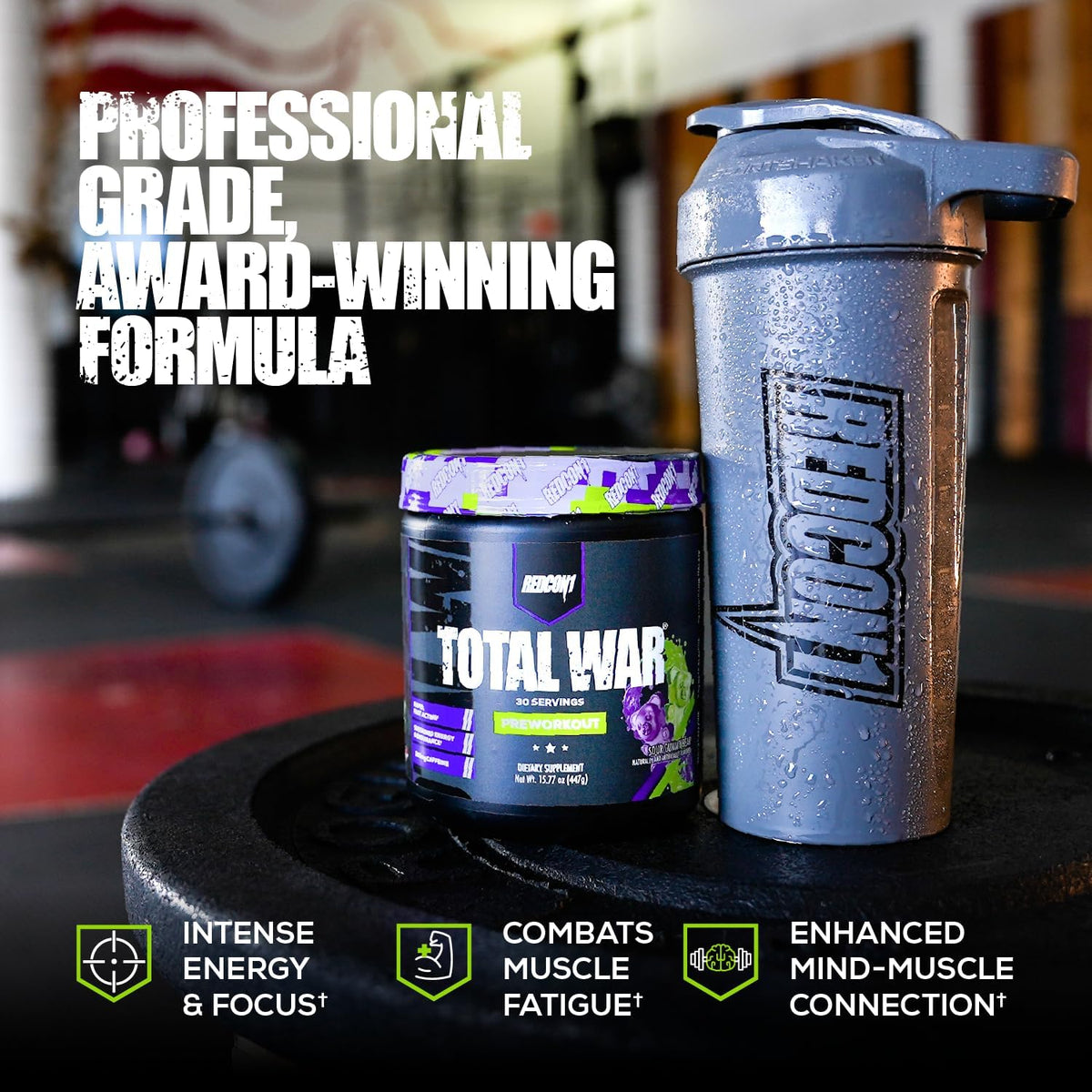 REDCON1 Total War Preworkout 441G - Contains 320mg of Caffeine from Green Tea, Juniper & Beta Alanine - Pre Work Out with Amino Acids to Increase Pump, Energy + Endurance (Rainbow Candy, 30 Servings)