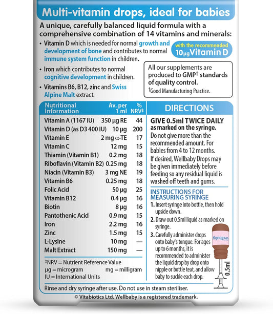Wellbaby Multivitamin Drops by Vitabiotics - Comprehensive Multivitamin for Babies 4-24 Months