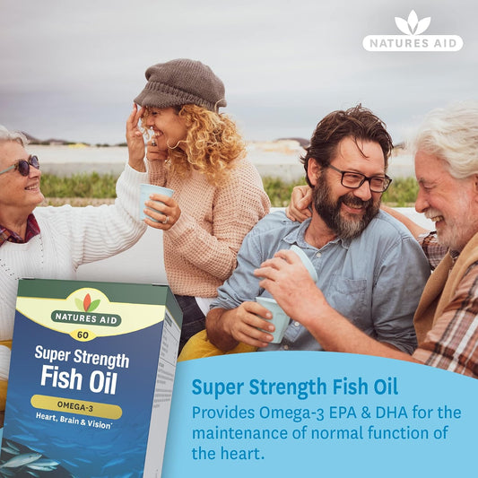 Natures Aid Super Strength Omega-3 Fish Oil 1200mg – 60 Softgels | 388mg EPA & 260mg DHA, Supports Heart, Brain & Vision, High Strength Omega-3, Non-GMO
