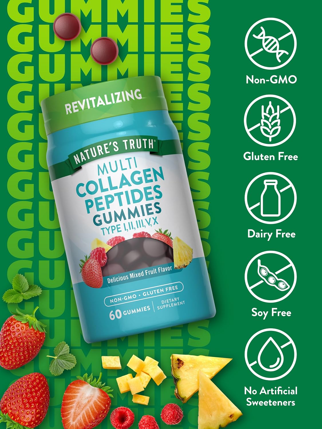 Nature's Truth Multi Collagen Gummies | Type I, II, III, V, X | 60 Count | Non-GMO & Gluten Free