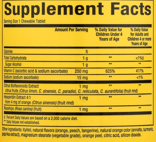 Natural Factors Children Vitamin C Tangy Orange, 250 Mg, 90 Chewable Tablets