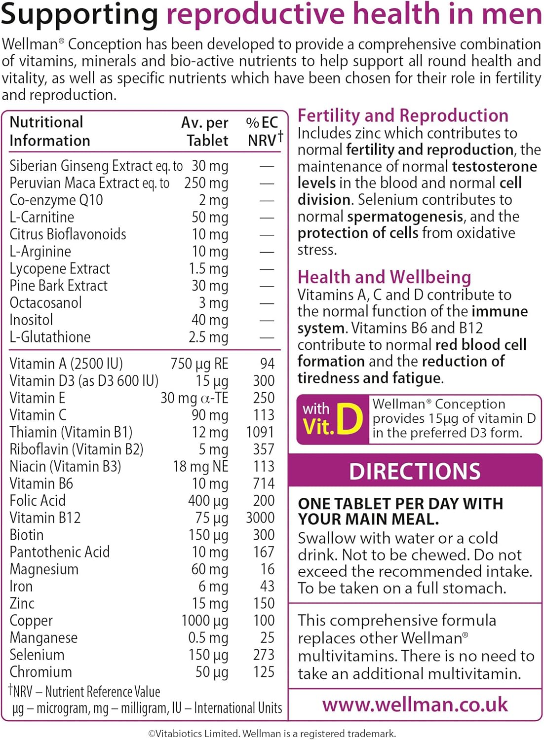 Wellman Wellman Conception Pregnancy Vitamin for Men 30count