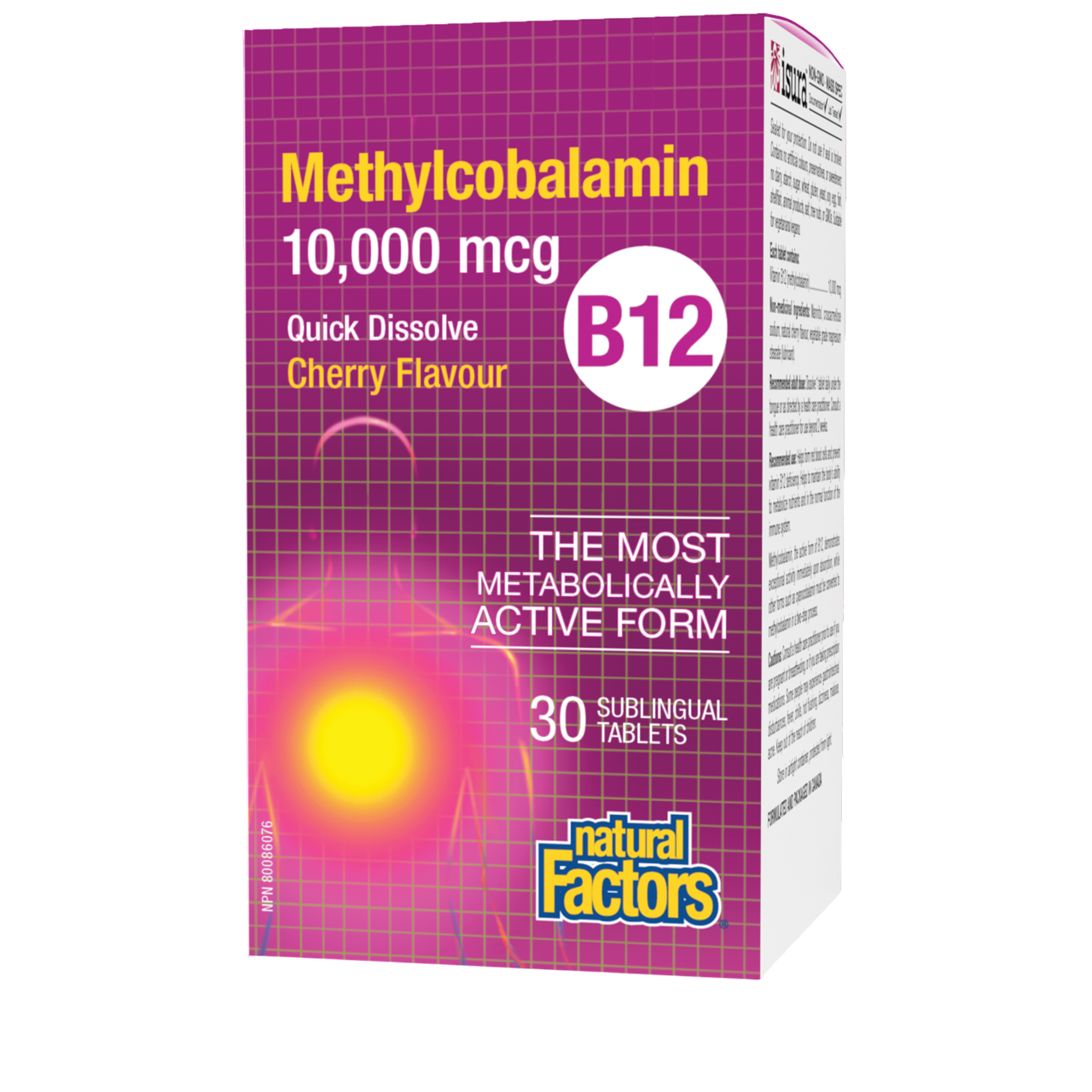 Natural Factors Methylcobalamin 10,000 mcg - Vitamin B12 Supplement in Metabolically Active Form - Supplement Supports Nerve & Energy Production - 30 Chewable Tablets