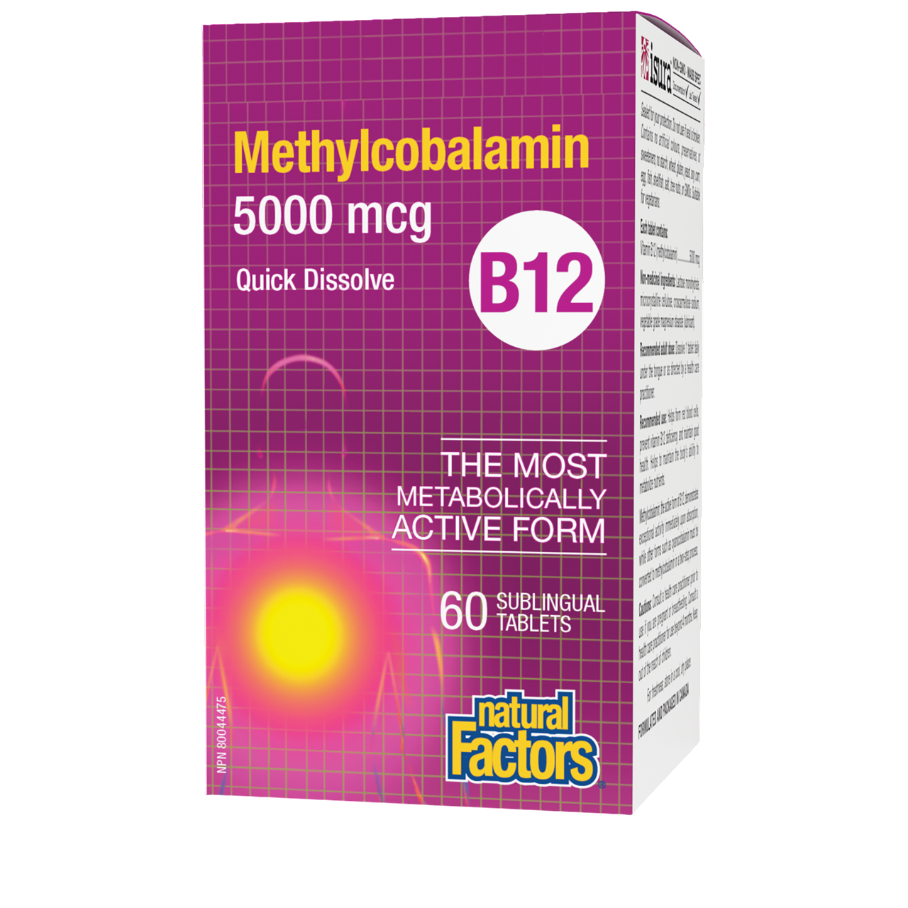 Natural Factors, Vitamin B12 Methylcobalamin 5000 mcg, Chewable Support for Nerve -Energy and Immune Health, Vegetarian, 60 tablets
