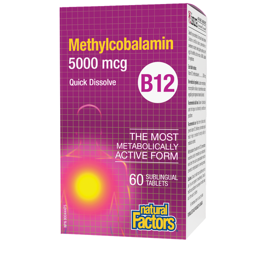 Natural Factors, Vitamin B12 Methylcobalamin 5000 mcg, Chewable Support for Nerve -Energy and Immune Health, Vegetarian, 60 tablets