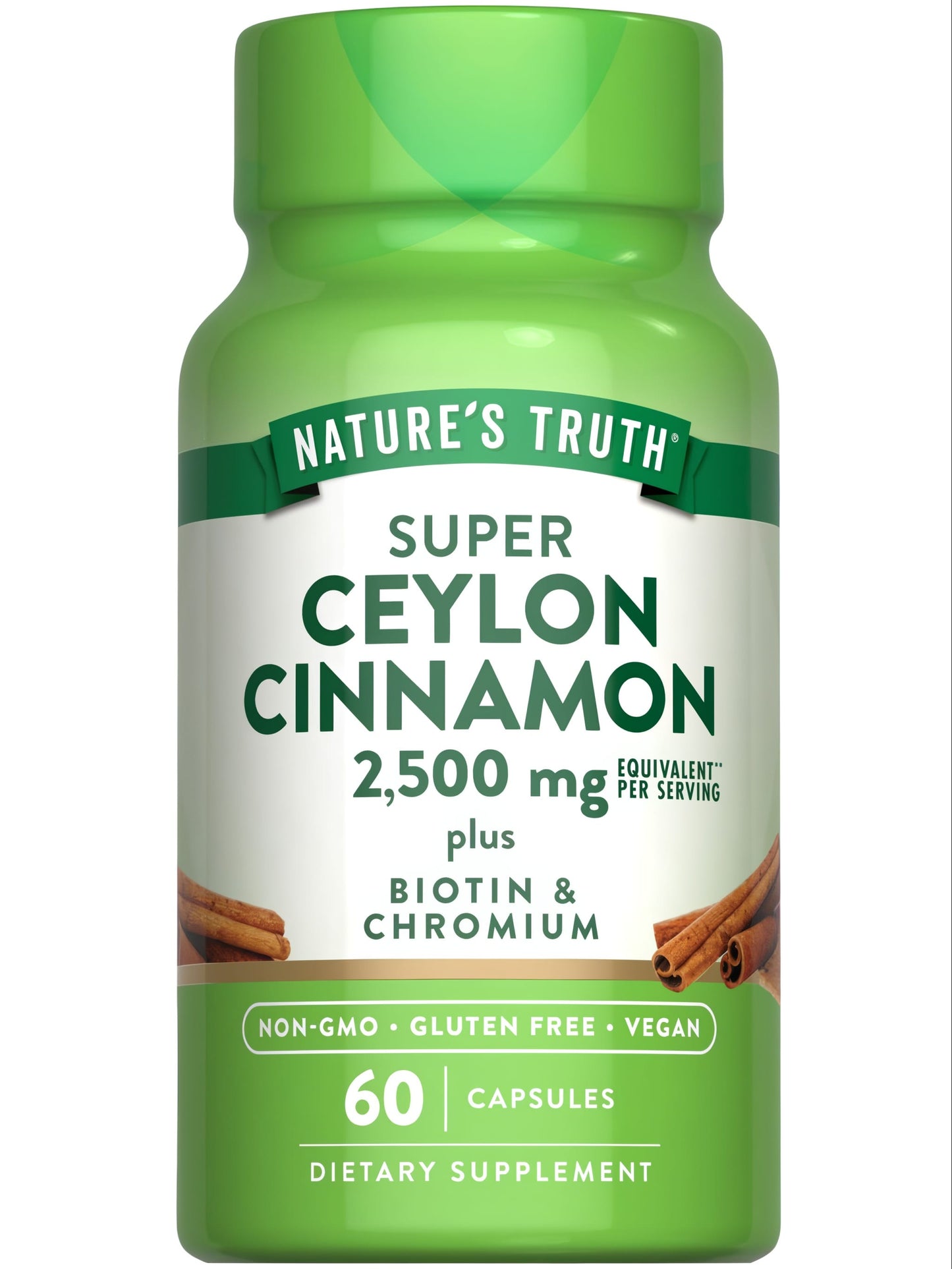 Nature's Truth Ceylon Cinnamon 2500mg w/Biotin&chromium QR veg caps 60s