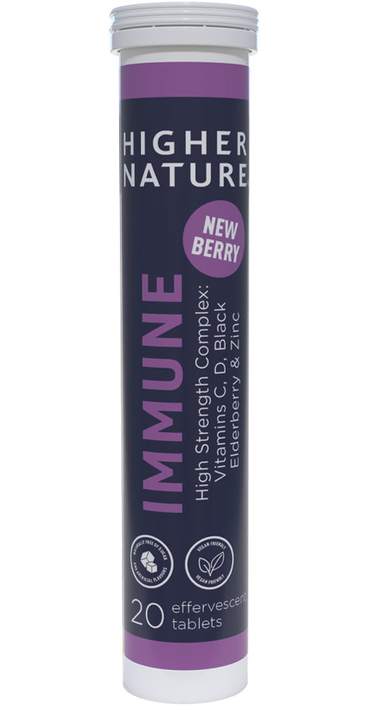 Higher Nature Immune Effervescent Tabs 20's - Vit C, D, Zinc + Elderberry Berry Flavor