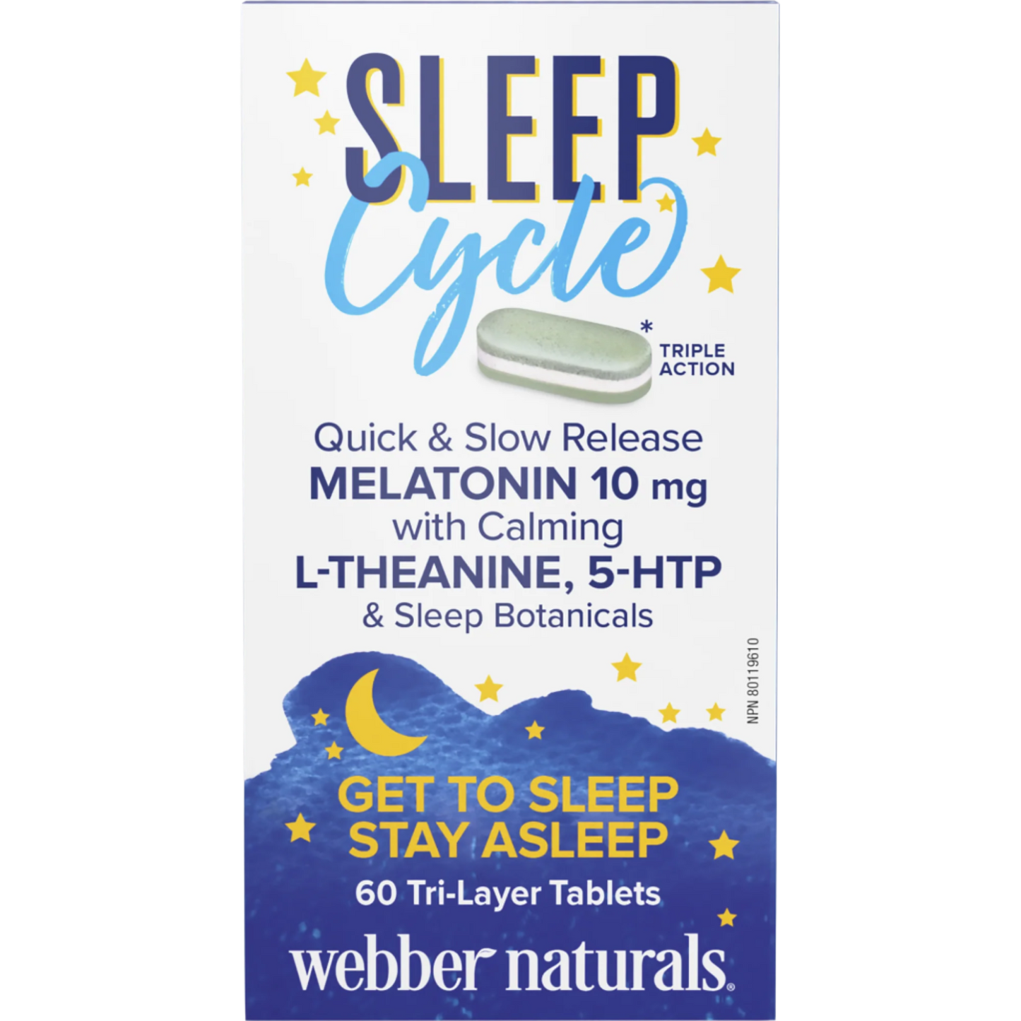 Webber Naturals Sleep Cycle Triple Action(Melatonin 10mg, 5HTP & Botanicals) tabs 60s
