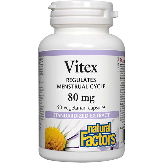 Natural Factors, Vitex Chasteberry Extract 80mg- Helps Sooth Symptoms of Hormonal imbalance,PMS and Menopause, 90 capsules (90 servings)