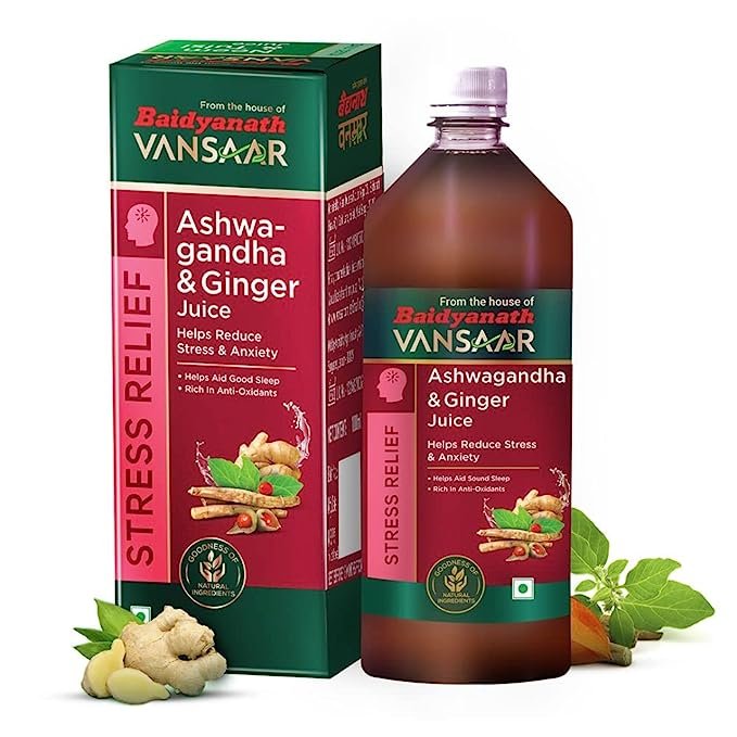 Baidyanath Ashwagandha & Ginger – 1Ltr-Helps Boost Strength & Stamina | Stress Relief | 100%