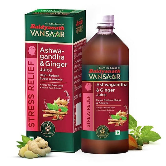 Baidyanath Ashwagandha & Ginger – 1Ltr-Helps Boost Strength & Stamina | Stress Relief | 100%