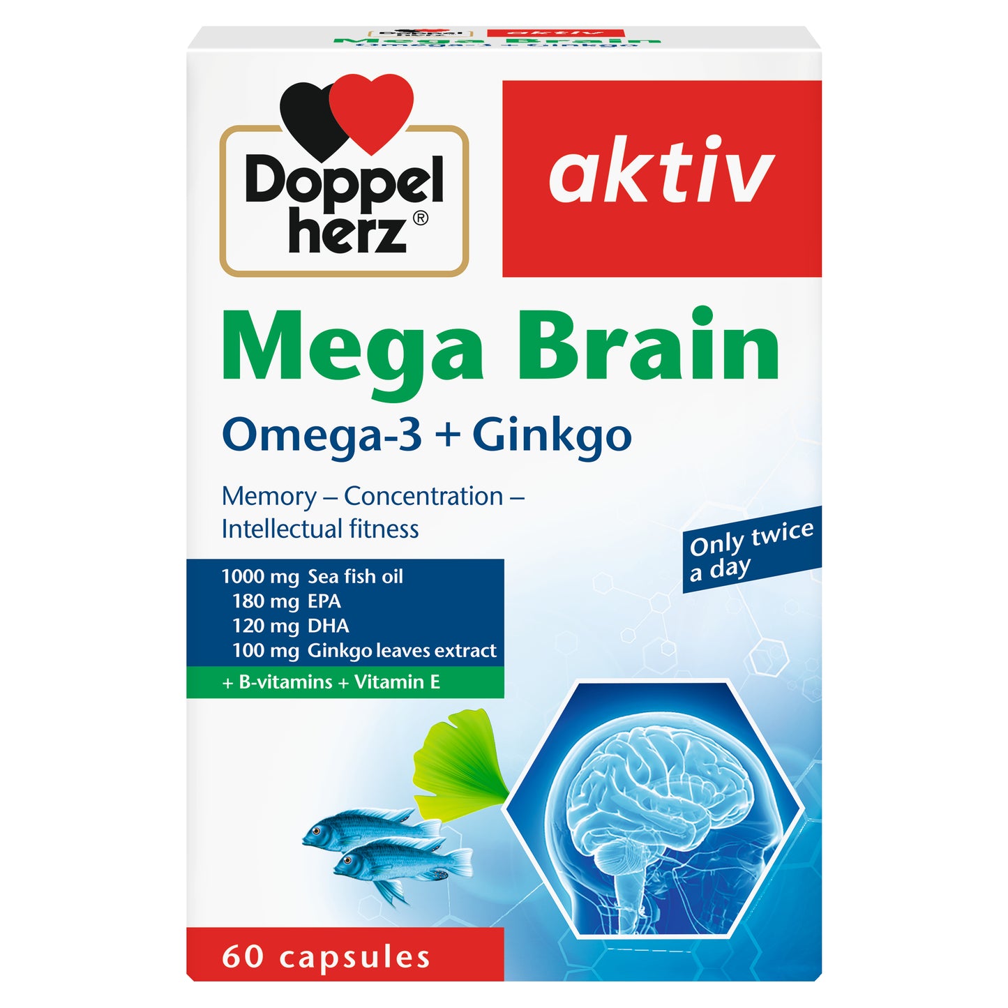 DOPPERHERZ MEGA BRAIN OMEGA-3 +GINKO 60 CAPS