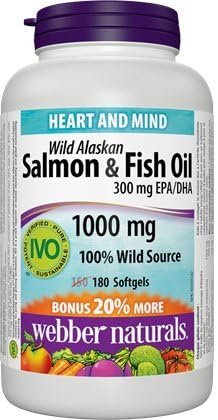 Webber Naturals Wild Alaskan Salmon Oil 1000 mg · 200 mg EPA/DHA, 180 softgels