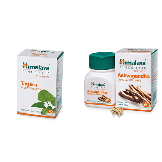 Himalaya Wellness Pure Herbs Tagara Sleep Wellness | Promotes Restful Sleep | - 60 Tablets & Ashvagandha - General Wellness Tablets, 60 Tablets | Stress Relief | Rejuvenates Mind & Body